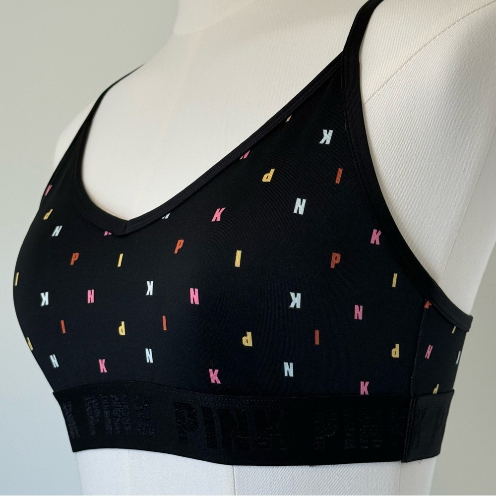 Not for Sale! Victoria’s Secret PINK Black Logo Print Sports Bra Racerback - Picture 4 of 9
